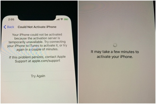 Error message for iPhone X activation issues.