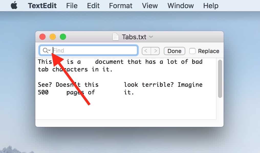 Find Toolbar in a TextEdit document window