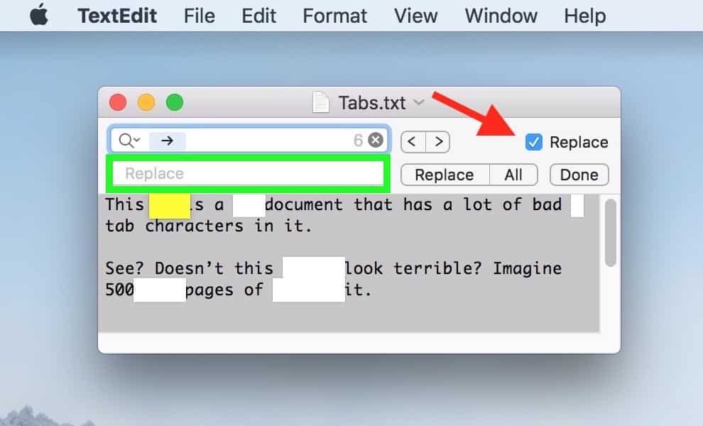Find toolbar Replace Checkbox lets you search and replace content in TextEdit documents