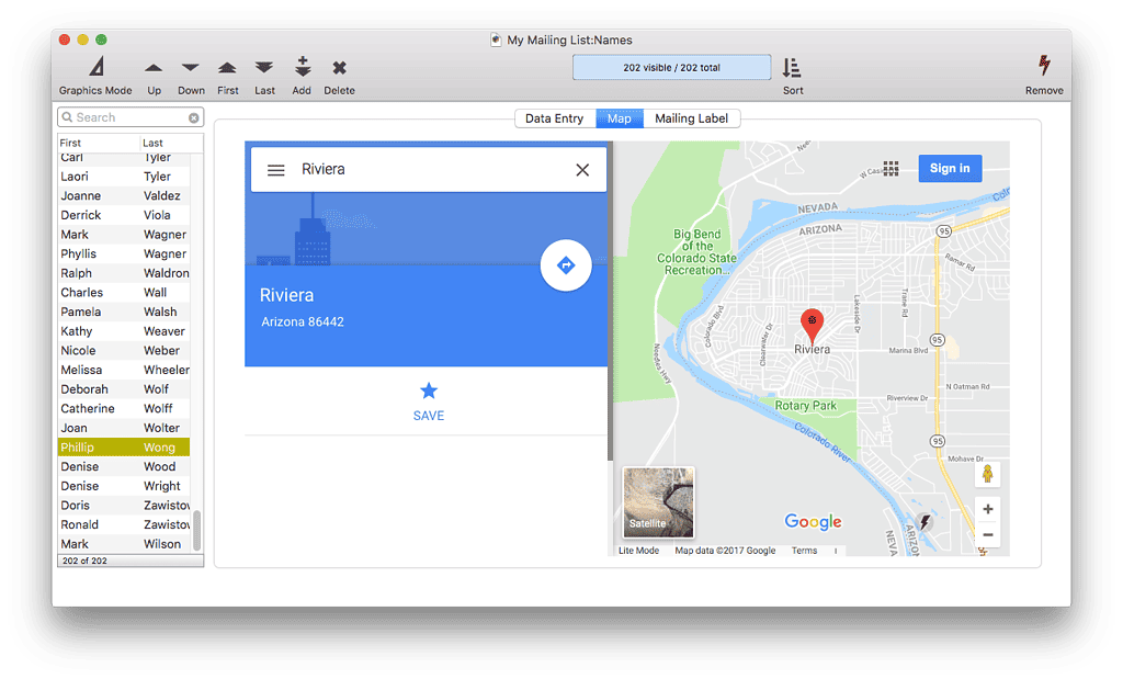 Panorama X can display maps based on addresses or zip codes.