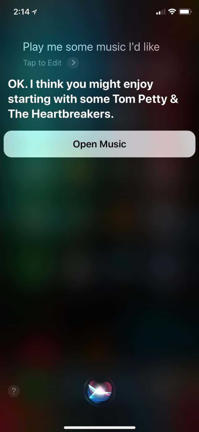 Siri Screen for Apple Music on iPhone