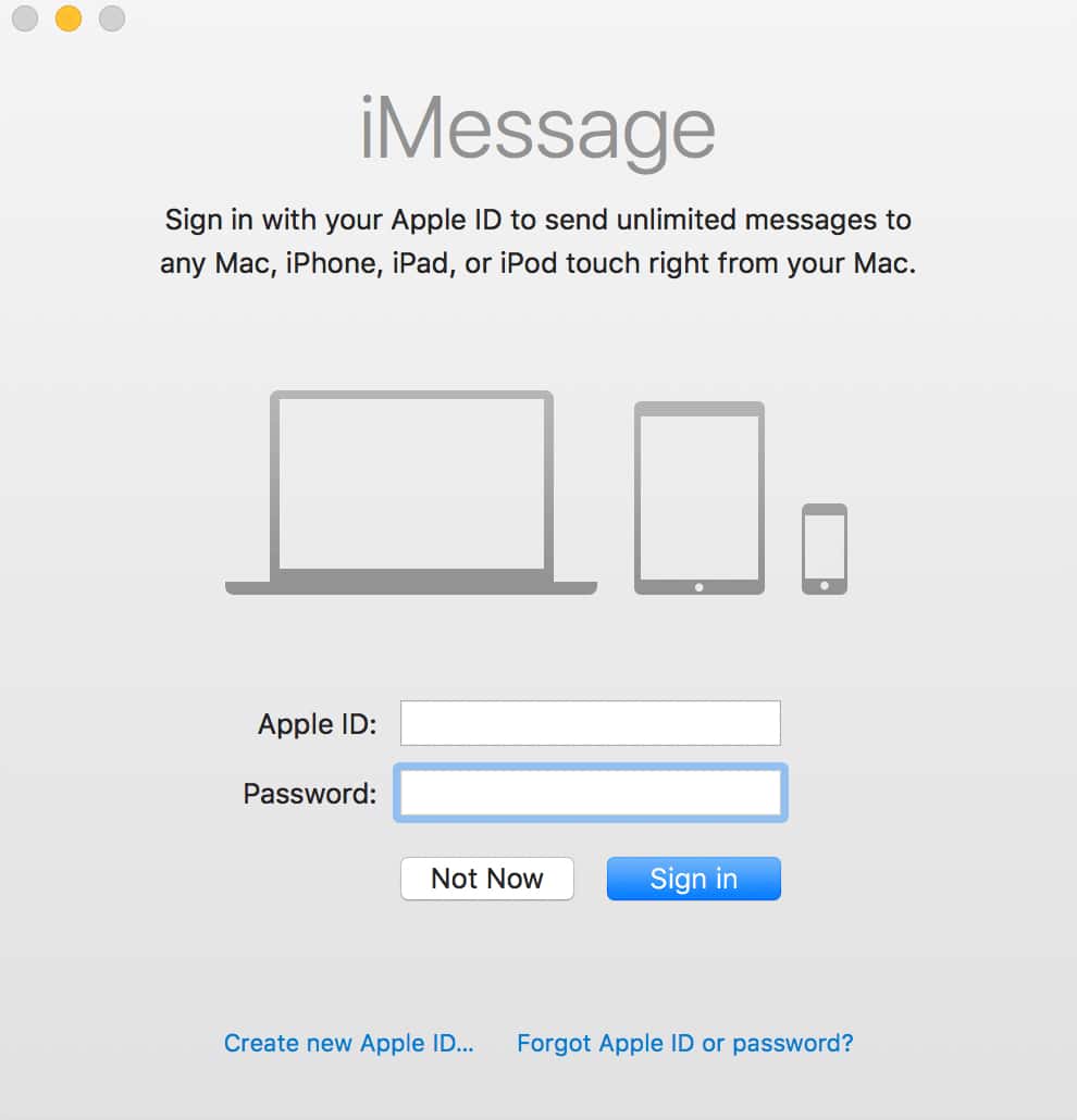 iMessage Login Window for Messages on the Mac