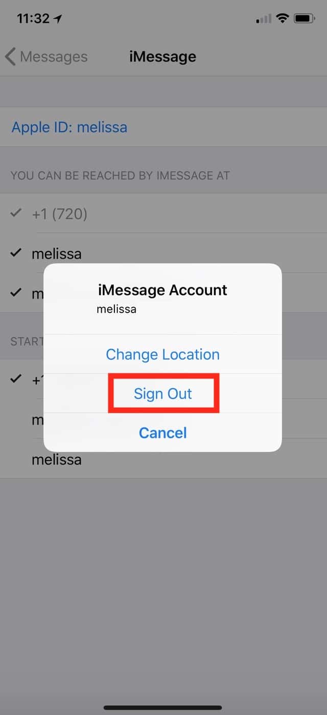 iMessage account Sign Out Option on iPhone