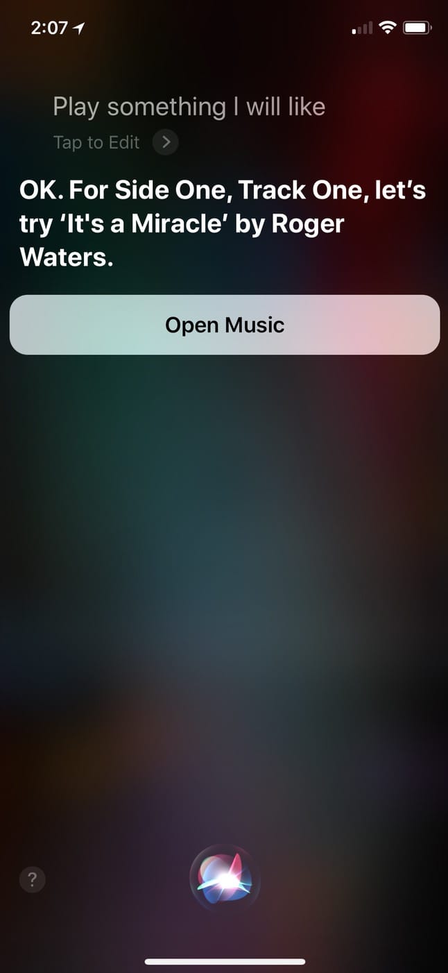 Siri Screen for Apple Music on the iPhone