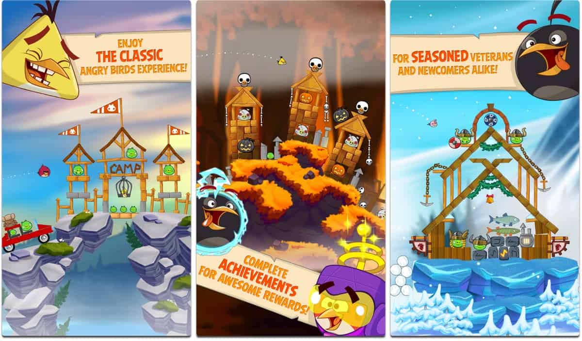 Screenshots of Angry Birds Seasons, one of our holiday games.