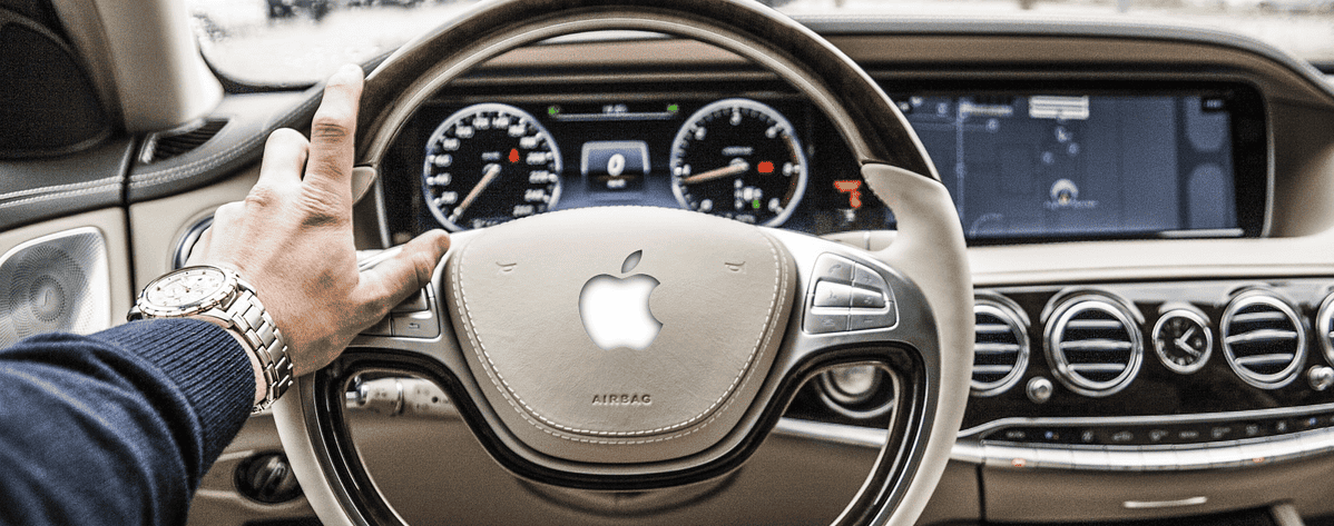 Mock image of self-driving car powered by Apple AI.