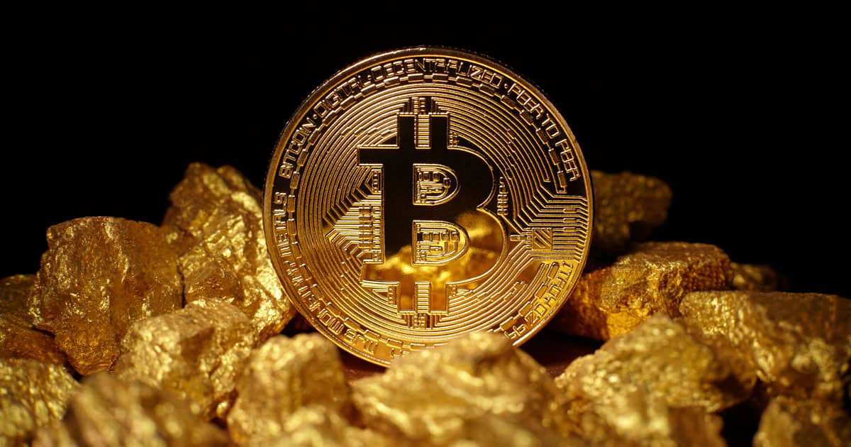 Bitcoin sitting on gold nuggets