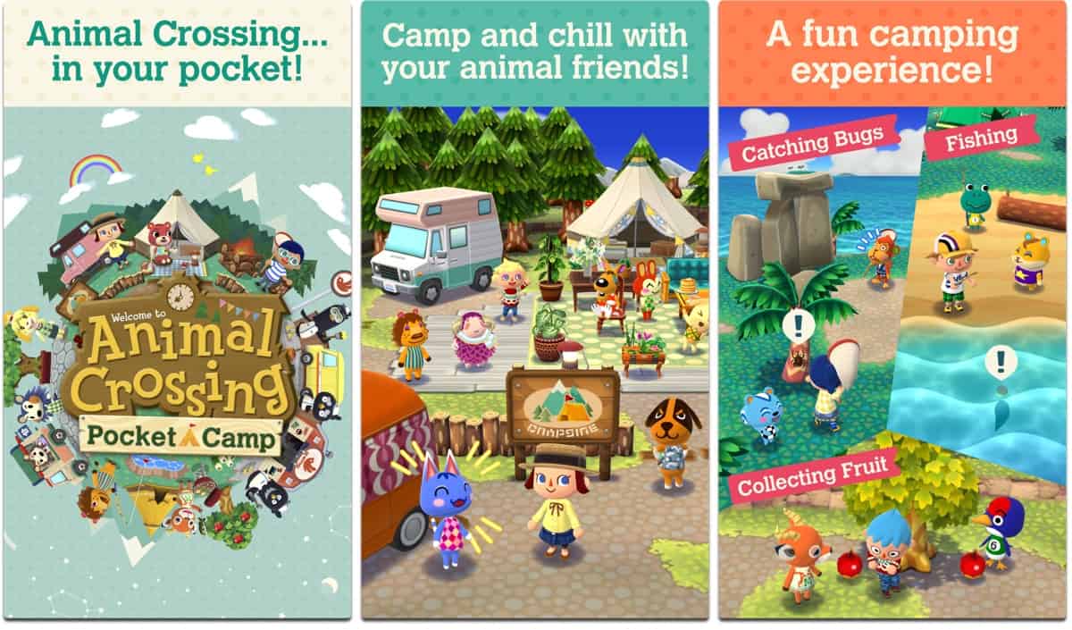Screenshots of Animal Crossing Pocket Camp, one of our holiday games.