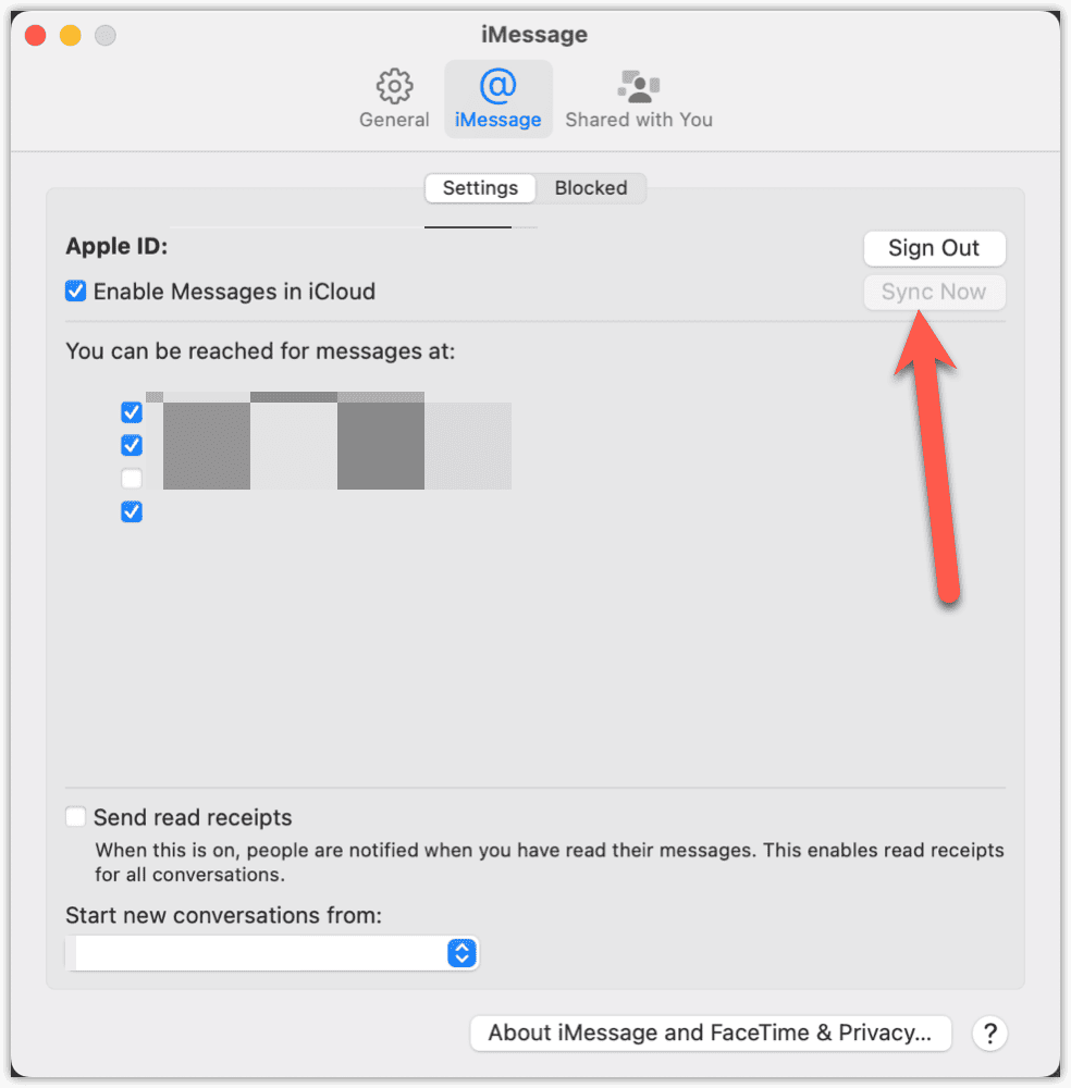 iMessage Settings in Mac Messages