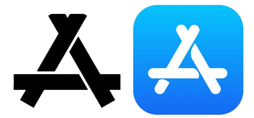 KON logo on the left, Apple's App Store icon on the right