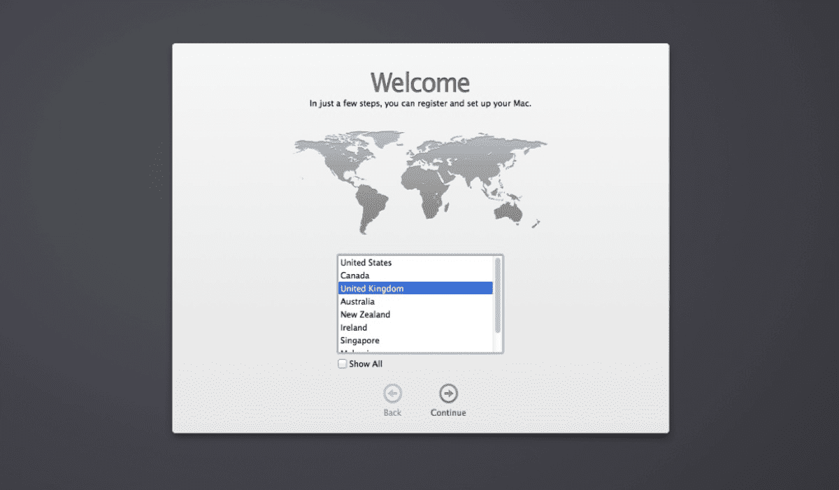 You'll see a welcome screen when you first start the Mac set up guide.