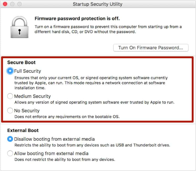 Startup Security Utility Screenshot with Secure Boot options highlighted