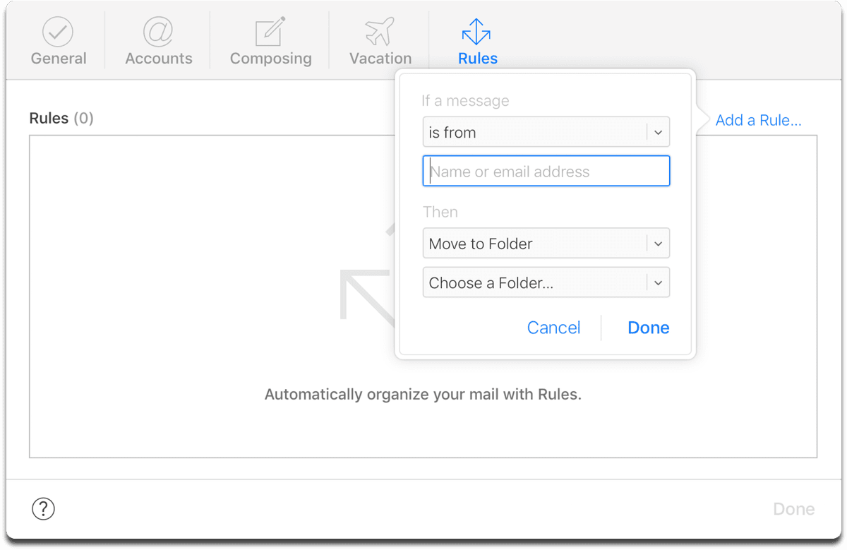 Creating rules to manage iCloud Mail.