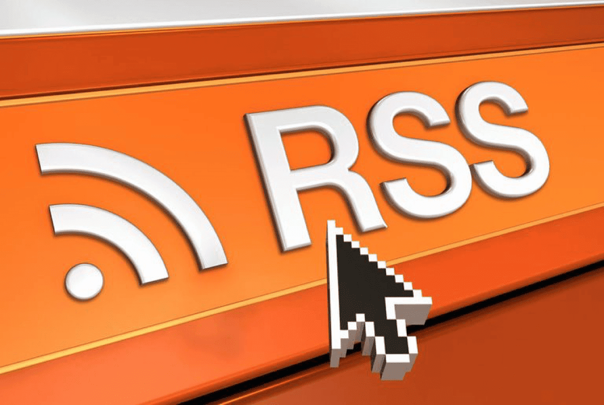 Image of an RSS logo. RSS readers are news apps that let you subscribe to multiple websites.