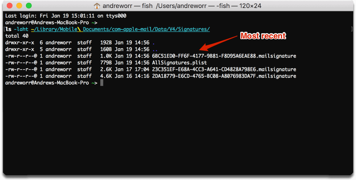 Finding the mail signature files in Terminal to create an HTML email signature.