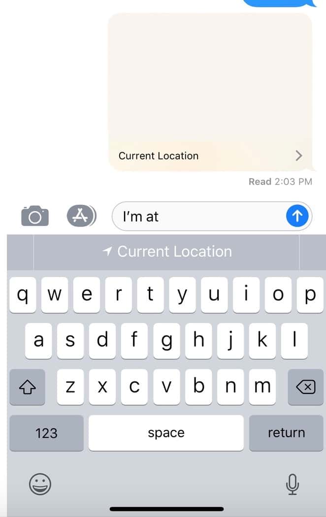 "I'm at" Left in Messages Text Box after sending current location on iPhone