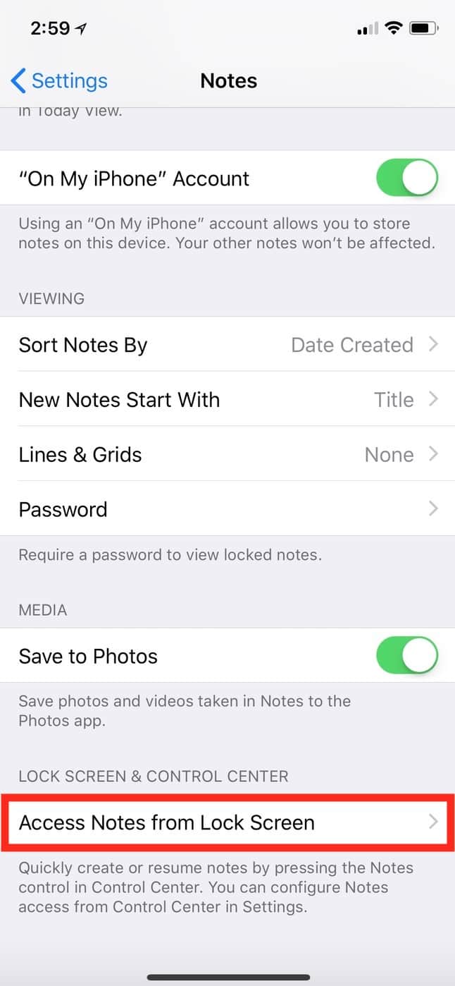 Access Notes from iPhone Lock Screen