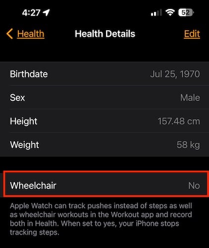 apple watch wheelchair settings