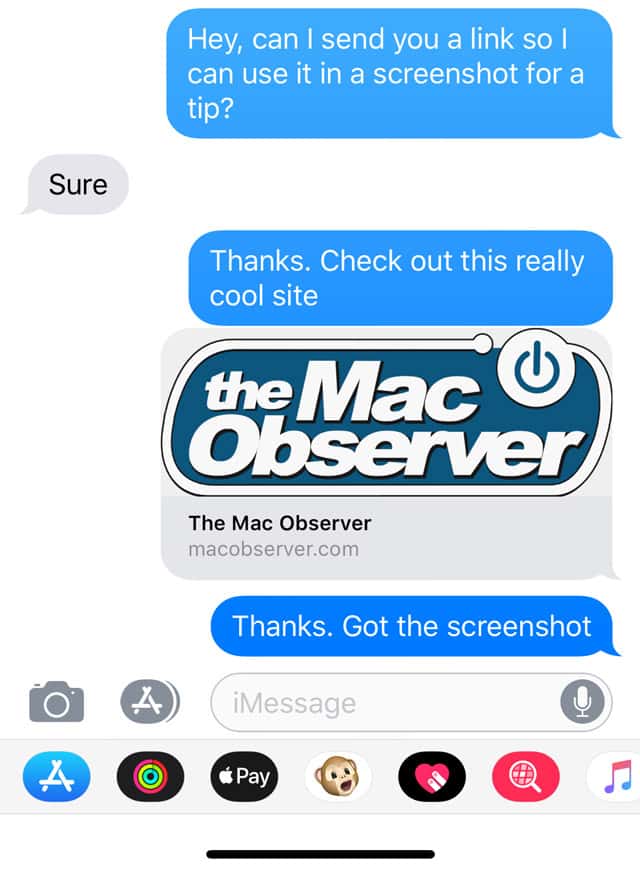 Tapping a URL in iMessage