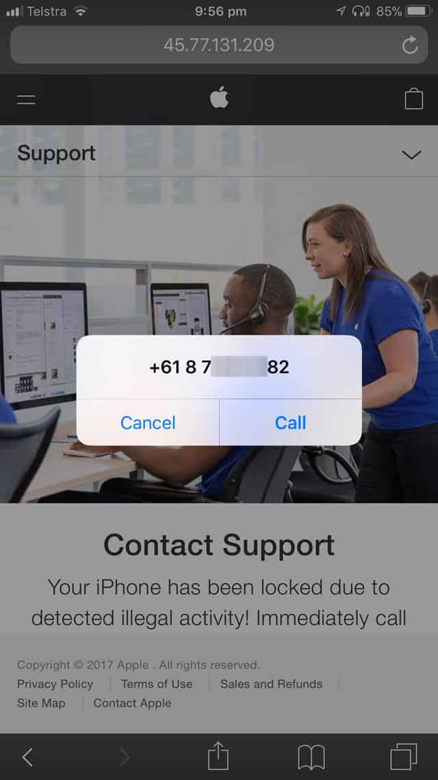 Screenshot of a browser hijack in iOS 11