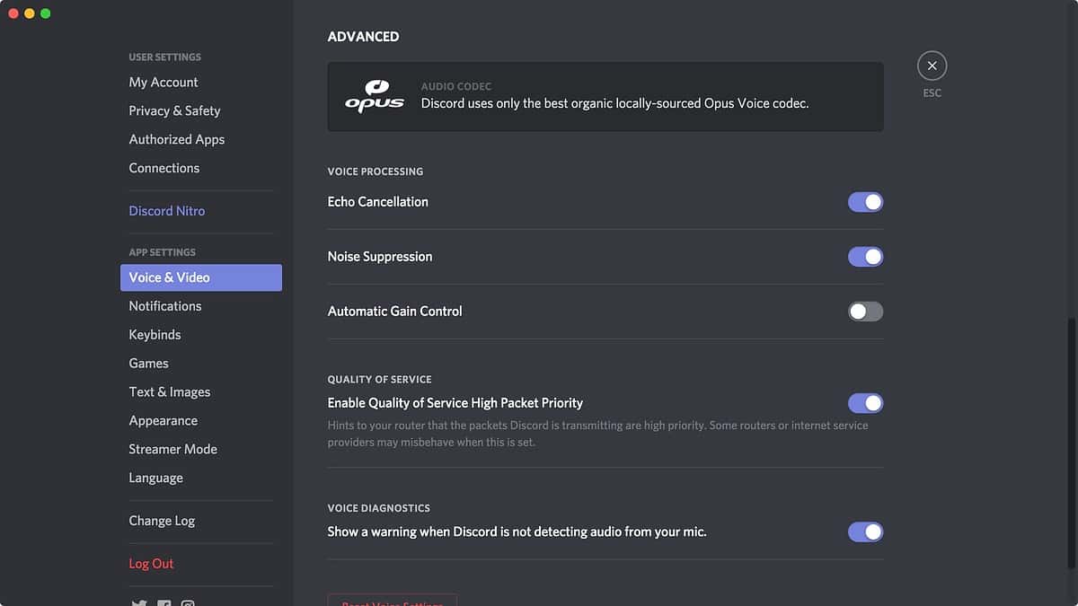 Discord's Advanced Audio Settings