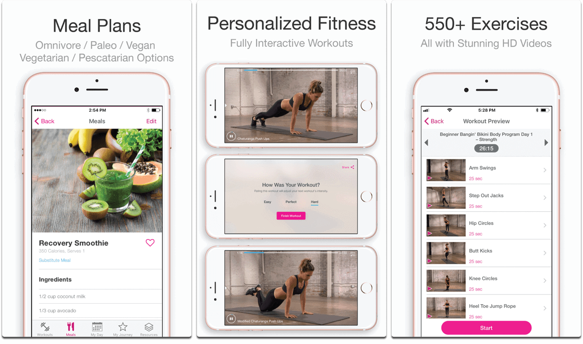 Screenshots of fitness resolution app My Fitness with Jillian Michaels