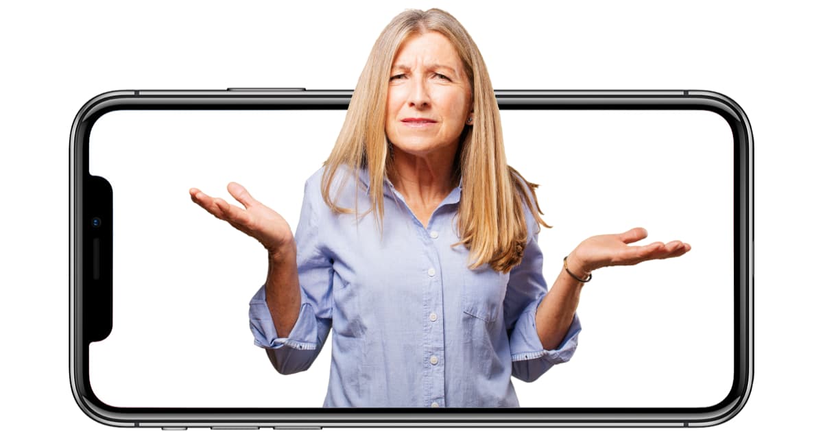 Confused woman and iPhone X