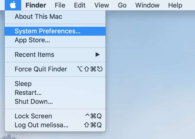 Apple Menu on the Mac showing System Preferences