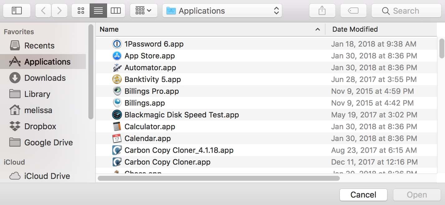 Selecting an app to edit Photos images from the Applications Folder