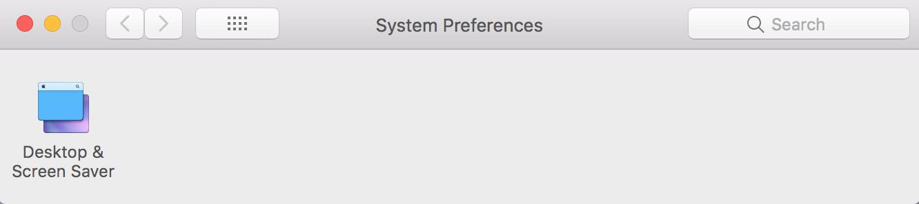 macOS System Preferences showing just "Desktop & Screen Saver" Preferences