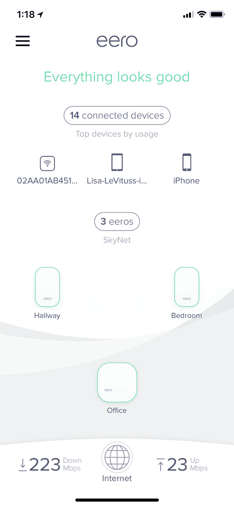 The Eero app's dashboard is clear and concise.