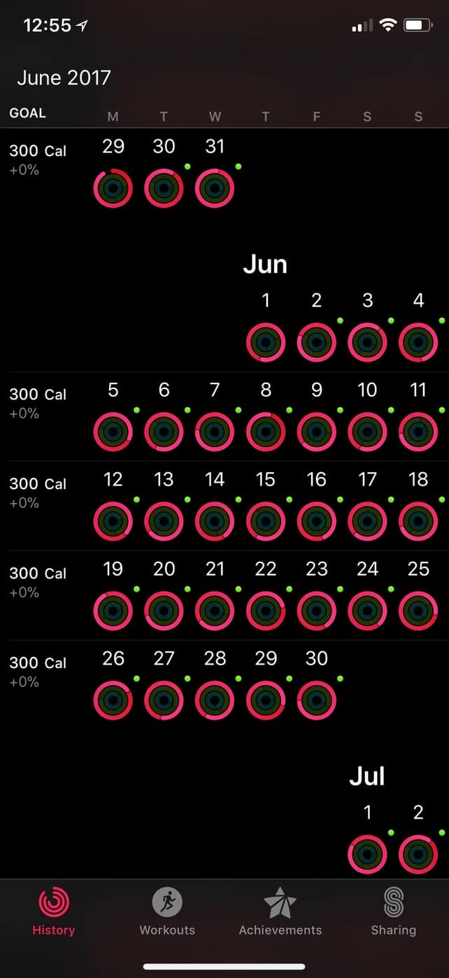 Move Goal Sidebar with calories on iPhone Activity app