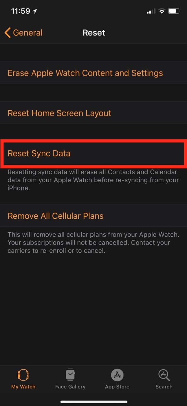 "Reset Sync Data" Button on Apple Watch App for forcing data to resync