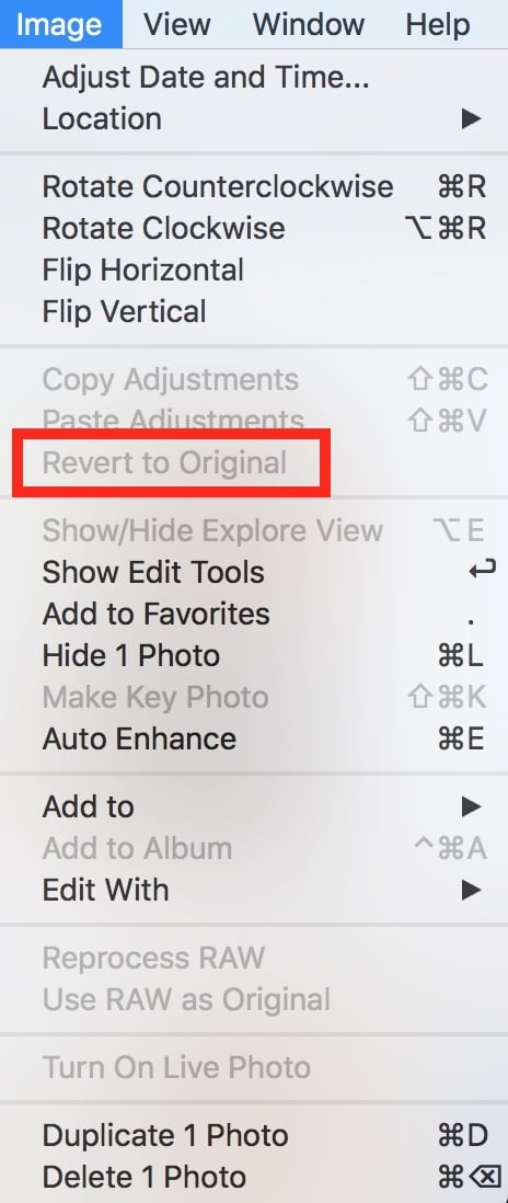 Revert to Original in Photos isn't an option for images edited in other apps