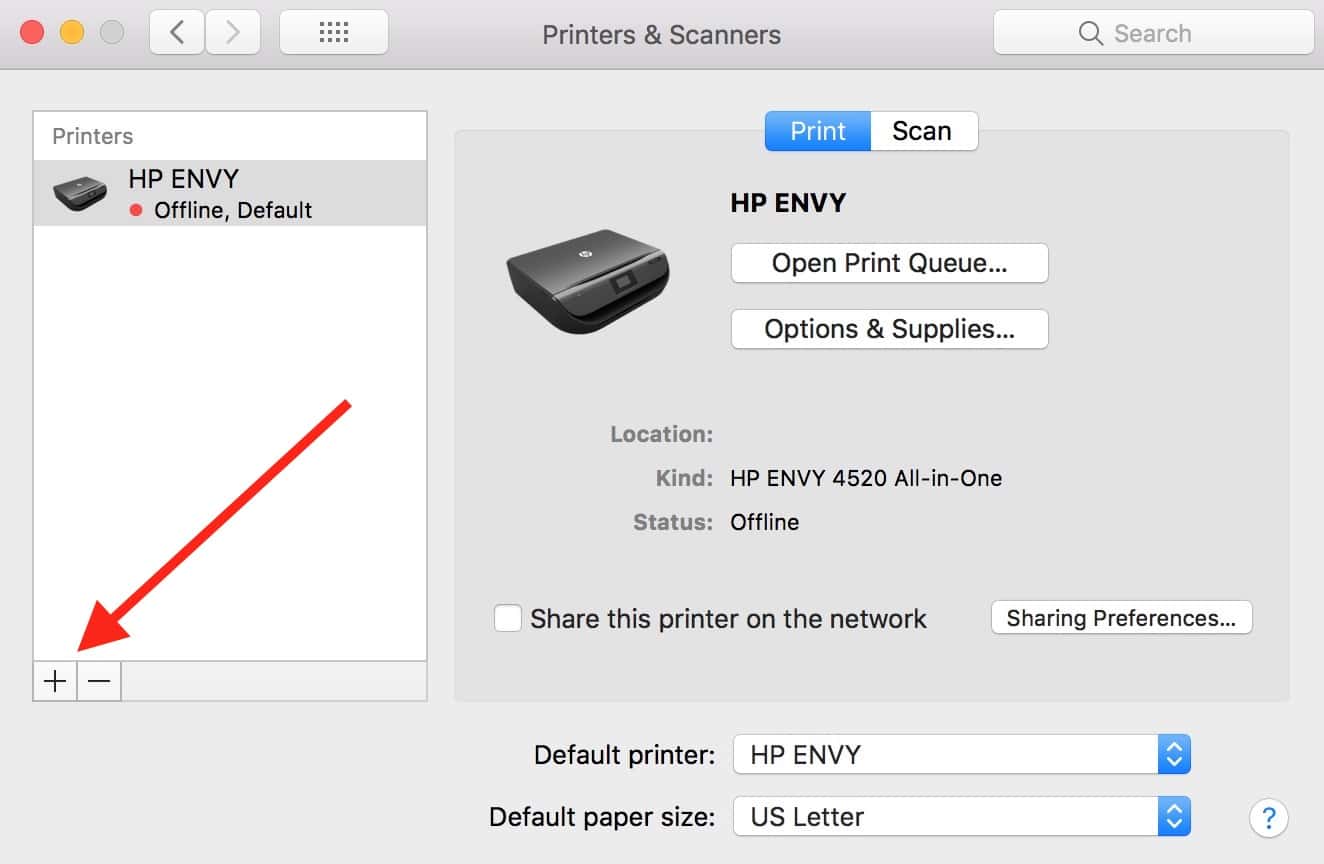macOS Printers & Scanners Window showing available printers
