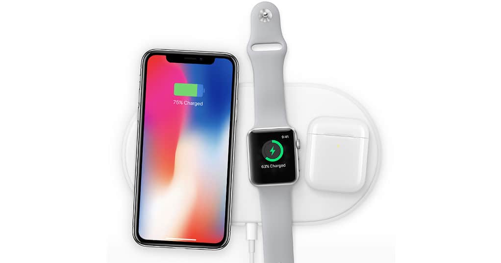 AirPower wireless charging mat with iPhone X, Apple Watch, and AirPods