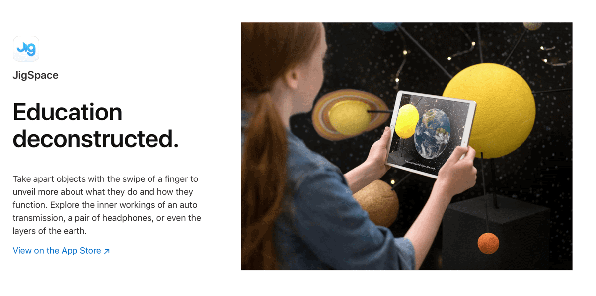 An Apple AR example of an education app using augmented reality.