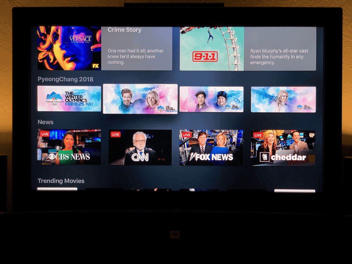 Image of Apple TV running Apple live news in the TV app.