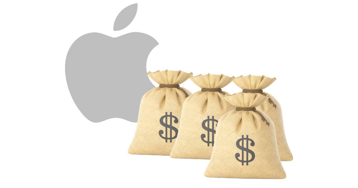Apple logo with bags of money