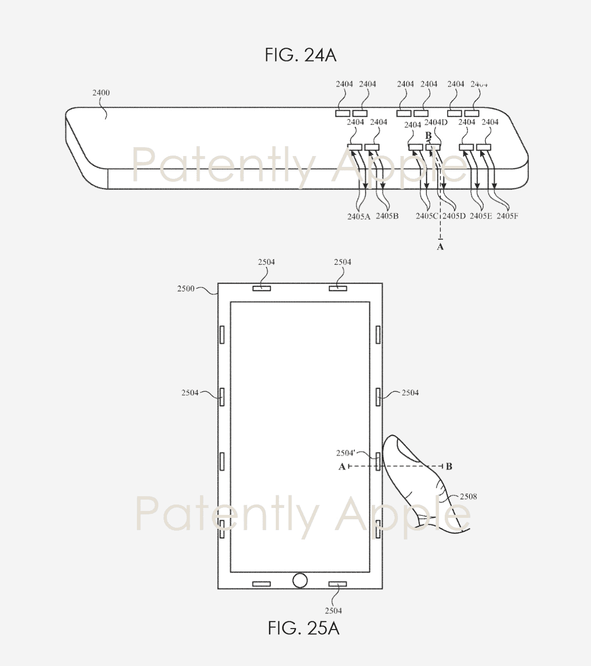Patent showing acoustic touch with a finger or Apple Pencil.