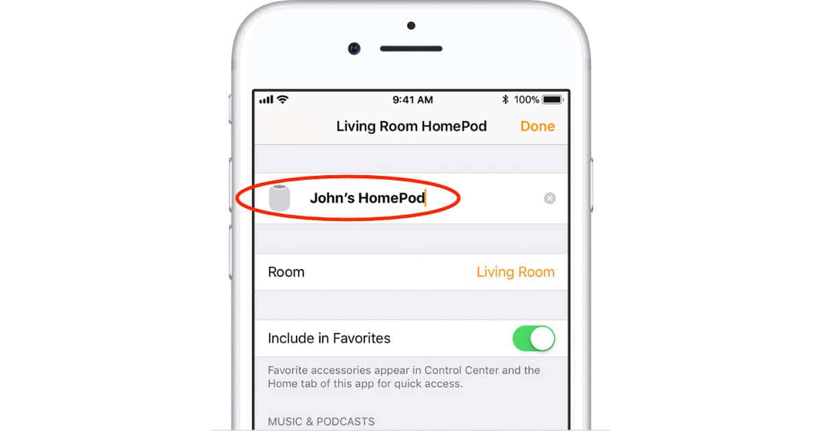 Changing HomePod name in Home app on iPhone