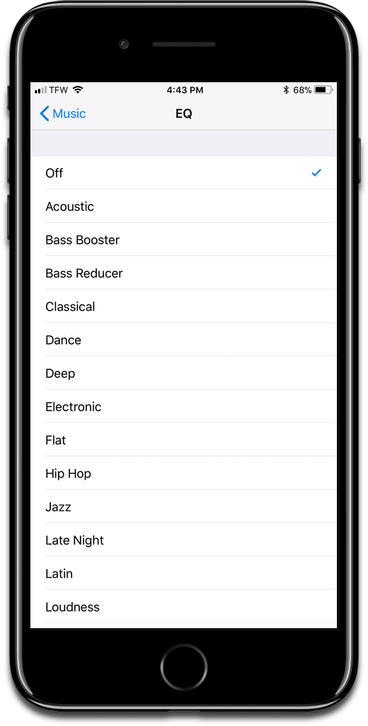 Control HomePod EQ by using iOS settings.