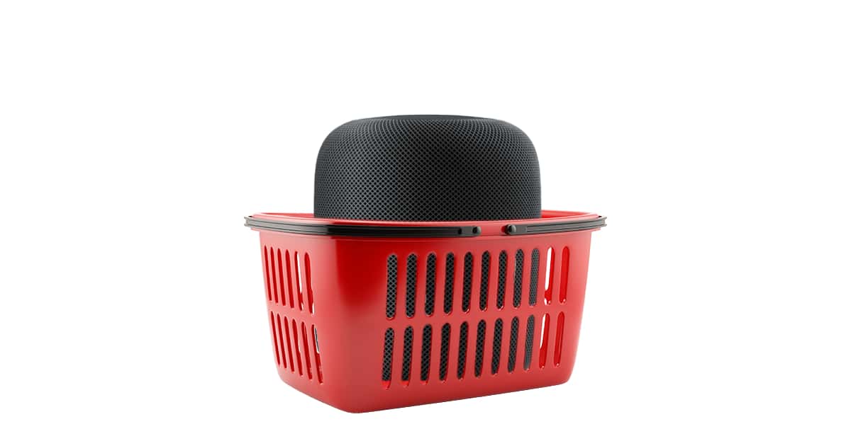 Apple HomePod in a shopping basket