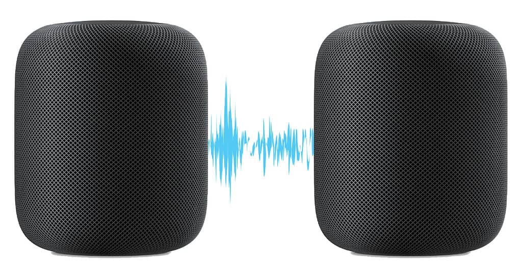 Two HomePod units with sound wave for FullRoom feature
