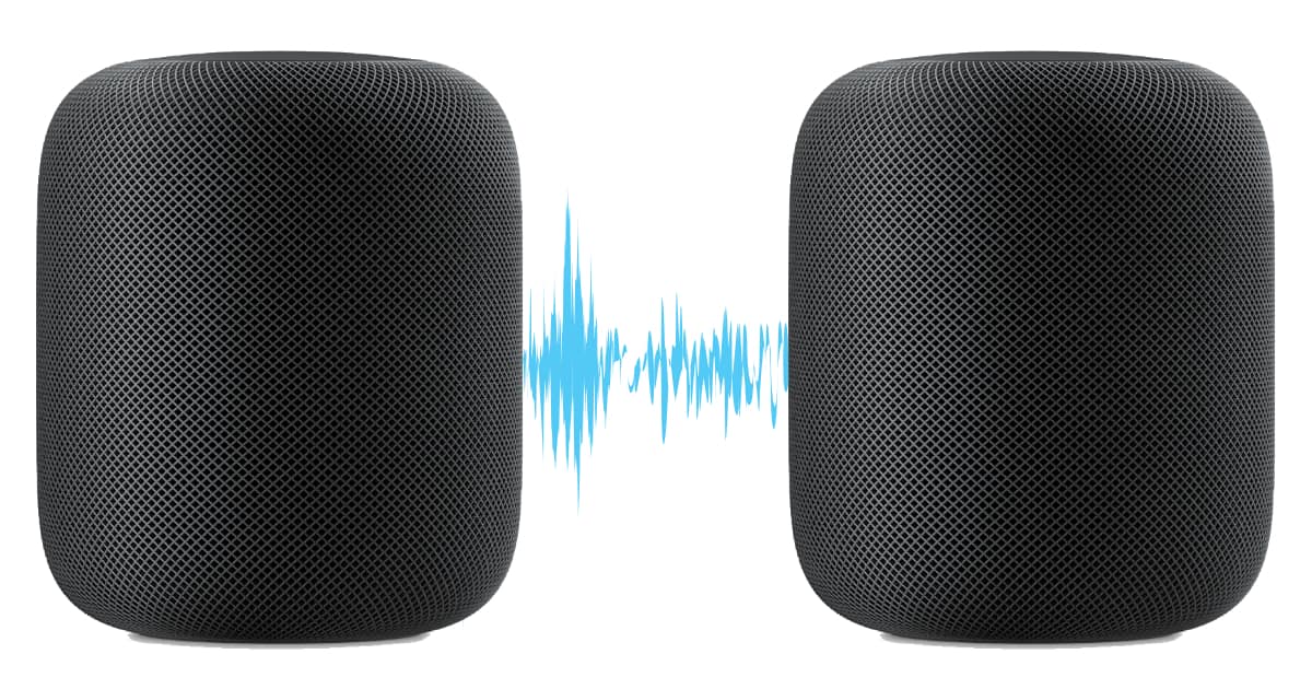 Two HomePod units with sound wave for FullRoom feature