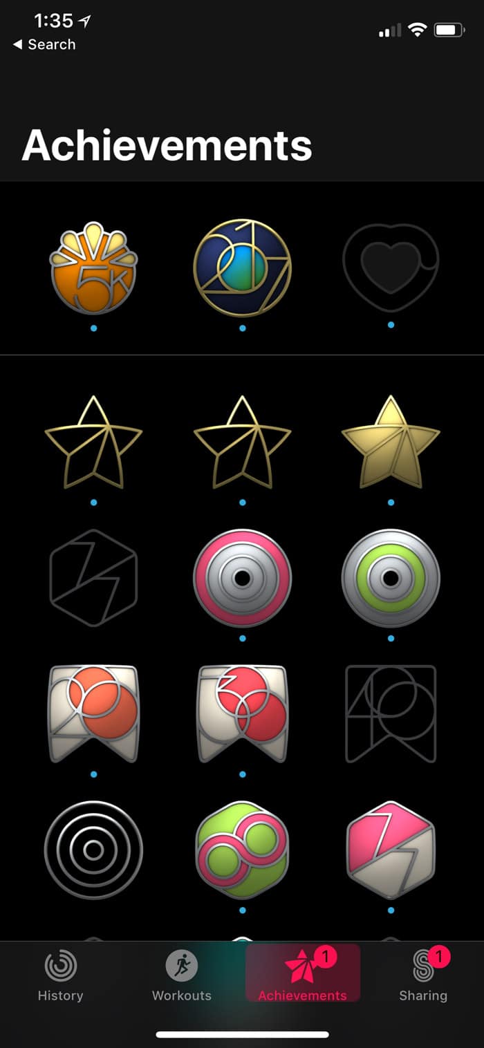 iOS 11 Activity App > Achievements Tab