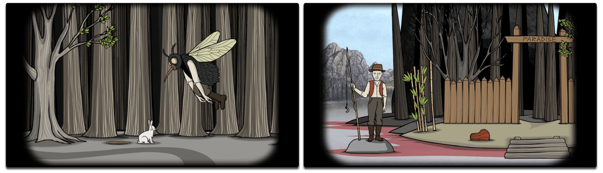 Screenshots of Rusty Lake Paradise, one of the iOS puzzle games.