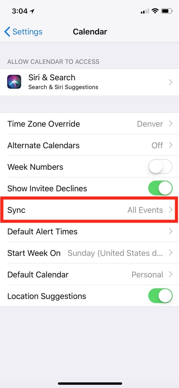 Calendar Settings for Sync on the iPhone