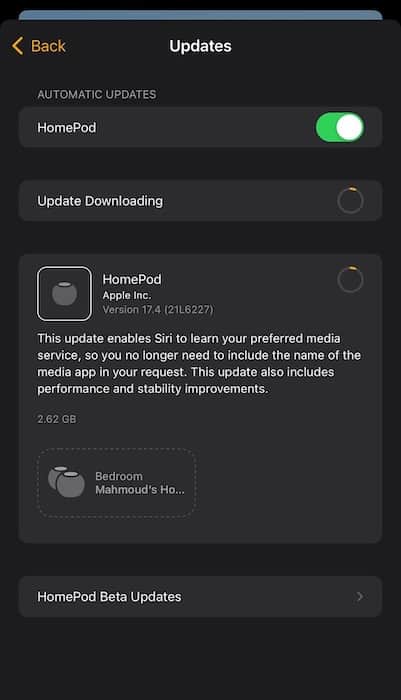 Downloading and Installing the HomePod 17.4 Software Update