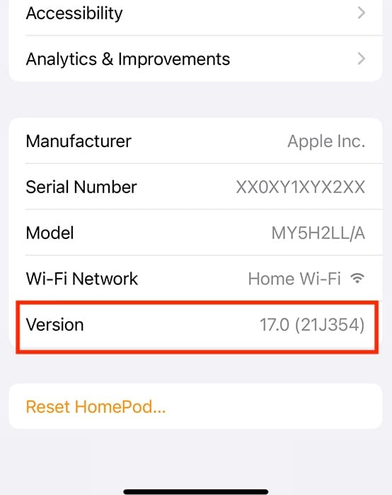 Checking the Device Details of a HomePod through Home App